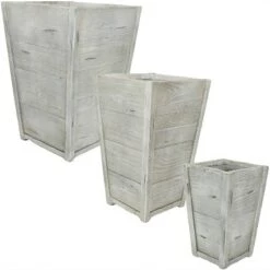 Promo 🔥 Sunnydaze Decor Sunnydaze Manor Indoor/Outdoor Fiber Clay Square Planter Flower Pots - 9.5", 10.75", and 16" Square - Distressed Wood - 3-Piece Set ✨ -Planters Sales Store unnamed file 3284