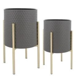 Cheap 😉 Sagebrook Home Set of 2 Honeycomb Planters on Metal Stand Olive/gold 😀 -Planters Sales Store unnamed file 3294