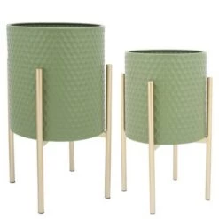 Cheap 😉 Sagebrook Home Set of 2 Honeycomb Planters on Metal Stand Olive/gold 😀 -Planters Sales Store unnamed file 3295
