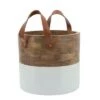 Promo ⭐ Sagebrook Home 10" Wood Bucket Planter with Leather Handles Brown/White ⌛