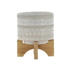 Wholesale 🌟 Geometric Planter with Wood Stand - Sagebrook Home Beige ⭐