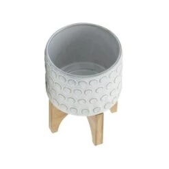 Coupon 🌟 Circle Pattern Ceramic Planter on Wooden Stand White - Sagebrook Home 💯 -Planters Sales Store unnamed file 3346
