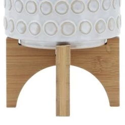 Coupon 🌟 Circle Pattern Ceramic Planter on Wooden Stand White - Sagebrook Home 💯 -Planters Sales Store unnamed file 3349