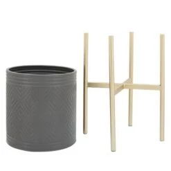 Best deal 👍 Sagebrook Home Set of 2 Geometric Planters on Metal Stand Gray/gold 👍 -Planters Sales Store unnamed file 3363