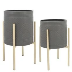 Best deal 👍 Sagebrook Home Set of 2 Geometric Planters on Metal Stand Gray/gold 👍 -Planters Sales Store unnamed file 3366