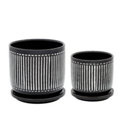 Discount 🔥 Vertical Lines Planter with Saucer Black - Sagebrook Home 🌟