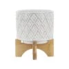 Best Pirce ✨ Ceramic Diamond Etched Flower Pot with Wooden Stand Beige - Sagebrook Home 🛒 -Planters Sales Store unnamed file 3382