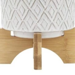 Best Pirce ✨ Ceramic Diamond Etched Flower Pot with Wooden Stand Beige - Sagebrook Home 🛒 -Planters Sales Store unnamed file 3387