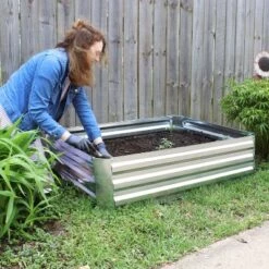 Deals 🌟 Sunnydaze Decor Sunnydaze Raised Corrugated Galvanized Steel Rectangle Garden Bed for Plants, Vegetables, and Flowers - 47" W x 11.75" H - Silver 🧨 -Planters Sales Store unnamed file 34