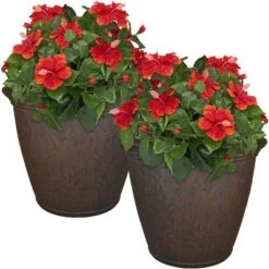 Best deal 😍 Sunnydaze Decor Sunnydaze Indoor/Outdoor Patio, Garden, or Porch Weather-Resistant Double-Walled Anjelica Flower Pot Planter - 24" - Rust Finish - 2pk 😉 -Planters Sales Store unnamed file 3400