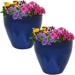 Flash Sale 🤩 Sunnydaze Decor Sunnydaze Resort High-Fired Outdoor/Indoor Glazed UV- and Frost-Resistant Ceramic Planters with Drainage Holes - 10" Diameter - Imperial Blue - 2-Pack 🔥 -Planters Sales Store unnamed file 3421