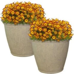 Best Sale 🔔 Sunnydaze Decor Sunnydaze Indoor/Outdoor Patio, Garden, or Porch Weather-Resistant Double-Walled Anjelica Flower Pot Planter - 24" - Beige - 2pk 😀 -Planters Sales Store unnamed file 3433