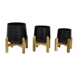 Cheapest 👏 Sagebrook Home Set of 3 Metal Planters with Wood Stand Black 🔔 -Planters Sales Store unnamed file 3459