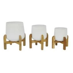 Cheapest 👏 Sagebrook Home Set of 3 Metal Planters with Wood Stand Black 🔔 -Planters Sales Store unnamed file 3460