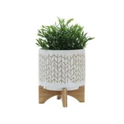 Budget 👍 8" Chevron Planter with Wood Stand Beige - Sagebrook Home 🎉 -Planters Sales Store unnamed file 3476