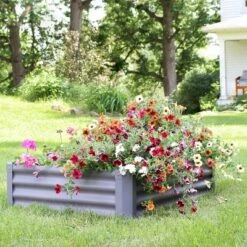 Budget 🎉 Sunnydaze Decor Sunnydaze Raised Powder-Coated Steel Rectangle Garden Bed Kit for Plants, Flowers, Herbs and Vegetables - 47" Wide x 11" Deep - Gray 👍