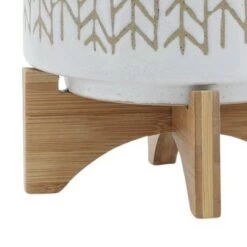 Budget 👍 8" Chevron Planter with Wood Stand Beige - Sagebrook Home 🎉 -Planters Sales Store unnamed file 3480