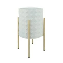 Promo 👍 Sagebrook Home Set of 2 Diamond Planters in Metal Stand White ✨