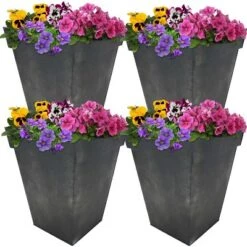 Flash Sale 👍 Sunnydaze Decor Sunnydaze Modern Decorative Indoor/Outdoor Galvanized Steel Planters for Planting Flowers, Plants and Herbs - 13.75" Square - Charcoal - 4-Pack 🔔 -Planters Sales Store unnamed file 3490
