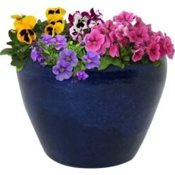 Cheap 🎉 Sunnydaze Decor Sunnydaze Chalet Outdoor/Indoor High-Fired Glazed UV- and Frost-Resistant Ceramic Planter with Drainage Holes - 15" Diameter - Imperial Blue ⭐ -Planters Sales Store unnamed file 3494