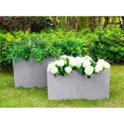 Deals ❤️ Rosemead Home & Garden, Inc. 31" Set of 2 Kante Lightweight Concrete Modern Long Low Granite Outdoor Rectangular Planter - Rosemead Home & Garden, Inc Charcoal Gray 😉