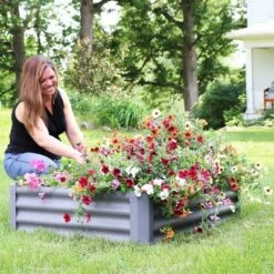 Budget 🎉 Sunnydaze Decor Sunnydaze Raised Powder-Coated Steel Rectangle Garden Bed Kit for Plants, Flowers, Herbs and Vegetables - 47" Wide x 11" Deep - Gray 👍 -Planters Sales Store unnamed file 351