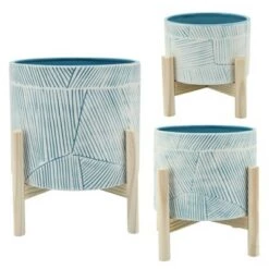 Best deal 😀 Ceramic Planter with Wood Stand - Sagebrook Home Blue 🧨