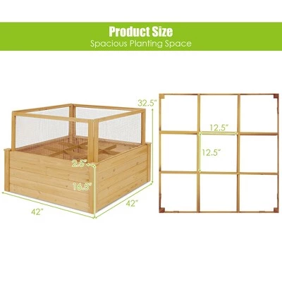 Outlet 💯 Costway Raised Garden Bed Wooden Garden Box with 9 Grids & Critter Guard Fence ❤️ 3 Outlet 💯 Costway Raised Garden Bed Wooden Garden Box with 9 Grids & Critter Guard Fence ❤️