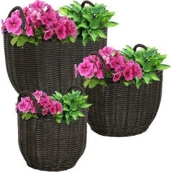 Hot Sale 👏 Sunnydaze Decor Sunnydaze Round Polyrattan Indoor Basket Planters with Handles and Attached Liner - 12.75", 15.75" and 18.25" Diameter - Dark Brown - 3-Piece Set 💯 -Planters Sales Store unnamed file 3559