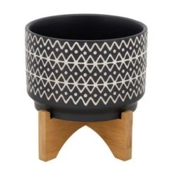 Budget ✔️ 7" Ceramic Abstract Planter on Stand - Sagebrook Home Black ❤️