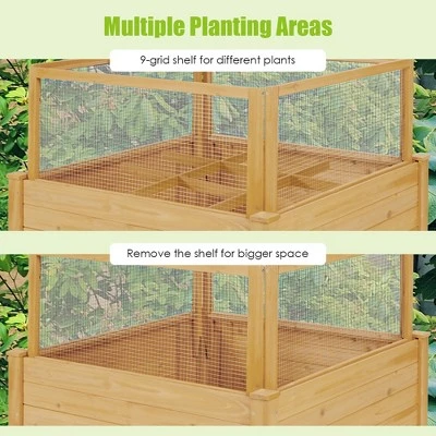 Outlet 💯 Costway Raised Garden Bed Wooden Garden Box with 9 Grids & Critter Guard Fence ❤️ 6 Outlet 💯 Costway Raised Garden Bed Wooden Garden Box with 9 Grids & Critter Guard Fence ❤️ - Image 4