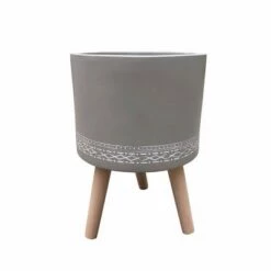 Coupon ⭐ 19.5" Classic Cylindrical Lightweight Concrete Outdoor Planter with 3 Wooden Legs - Rosemead Home & Garden, Inc. Gray 🥰 -Planters Sales Store unnamed file 3574