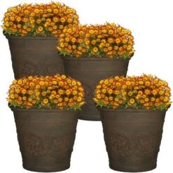 Cheapest 💯 Sunnydaze Decor Sunnydaze Indoor/Outdoor Patio, Garden, or Porch Weather-Resistant Double-Walled Arabella Flower Pot Planter - 20" - Sable Finish - 4pk 😀 -Planters Sales Store unnamed file 3577