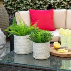 Budget 👍 Set of 2 Geometric Planter with Saucer - Sagebrook Home Beige 😉 -Planters Sales Store unnamed file 3610