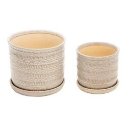 Budget 👍 Set of 2 Geometric Planter with Saucer - Sagebrook Home Beige 😉 -Planters Sales Store unnamed file 3612
