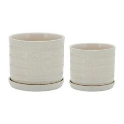 Budget 👍 Set of 2 Geometric Planter with Saucer - Sagebrook Home Beige 😉 -Planters Sales Store unnamed file 3613