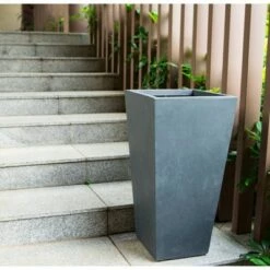 Best deal 👏 Rosemead Home & Garden, Inc. 24.4" Kante Lightweight Modern Tapered Concrete Rectangular Planter Charcoal Black - Rosemead Home & Garden, Inc. 🎉