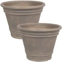 Best Pirce 👍 Sunnydaze Decor Sunnydaze Franklin Polyresin Outdoor/Indoor Unbreakable UV-Resistant Flower Pot Planter - 20" Diameter - 2-Pack - Beige 💯 -Planters Sales Store unnamed file 3626