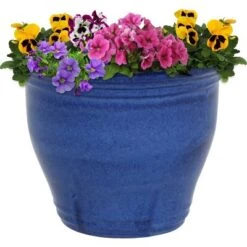 Buy 👍 Sunnydaze Decor Sunnydaze Studio Outdoor/Indoor High-Fired Glazed UV- and Frost-Resistant Ceramic Flower Pot Planter with Drainage Holes -15" Diameter - Imperial Blue ⭐ -Planters Sales Store unnamed file 3648