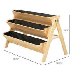 New 🥰 Outsunny 47'' 3-Tiers Wooden Raised Garden Bed Plant Stand with Side Hooks Storage Clapboard for Tools Great for Flowers Herbs Vegetables Natural 💯 -Planters Sales Store unnamed file 366