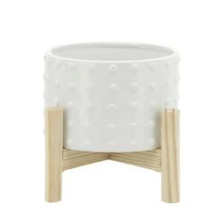 Coupon 🤩 Ceramic Dotted Planter with Wood Stand White - Sagebrook Home 🔔 -Planters Sales Store unnamed file 3667