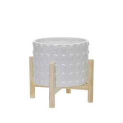Coupon 🤩 Ceramic Dotted Planter with Wood Stand White - Sagebrook Home 🔔 -Planters Sales Store unnamed file 3668