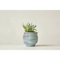 Discount 🥰 Round Striped Terracotta Planter - Aqua - 3R Studios ⌛