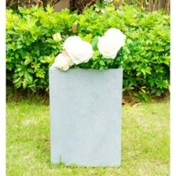 Best Sale 🔔 Kante Lightweight Tall Outdoor Square Concrete Planter Slate Gray - Rosemead Home & Garden, Inc. 🌟