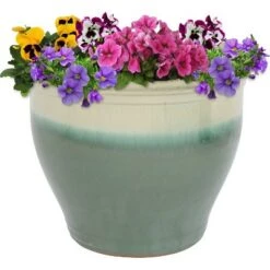 Hot Sale 🎉 Sunnydaze Decor Sunnydaze Studio Outdoor/Indoor High-Fired Glazed UV and Frost-Resistant Ceramic Flower Pot Planter with Drainage Holes - 18" Diameter - Seafoam 👍 -Planters Sales Store unnamed file 3695