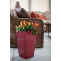 Best deal 😀 Algreen Modena 22-Inch Tall Inside/Outside Self-Watering Square Decorative Planter Pot with Wheels, Glossy Red 👏 -Planters Sales Store unnamed file 3712