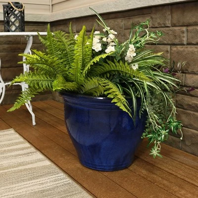 Brand new 👏 Sunnydaze Decor Sunnydaze Studio Outdoor/Indoor UV- and Frost-Resistant Ceramic Flower Pot Planter with Drainage Holes - 18" Diameter - Imperial Blue 😉 3 Brand new 👏 Sunnydaze Decor Sunnydaze Studio Outdoor/Indoor UV- and Frost-Resistant Ceramic Flower Pot Planter with Drainage Holes - 18" Diameter - Imperial Blue 😉