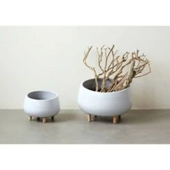 Cheap 🔔 8" x 12.5" Planter with Wood Feet White - 3R Studios 🌟