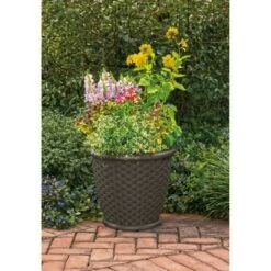 Brand new 👍 Suncast Sonora 22 Inch Resin Wicker Decorative Garden Flower Planter, Java 😀
