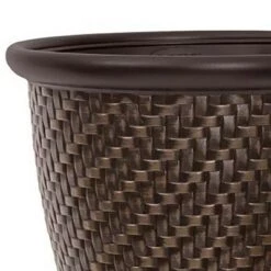 Coupon ⌛ Suncast 1807J4 18 x 16.5 Inch Wicker Resin Large Indoor/Outdoor Dirt Pot Home Garden Planter for Flowers and Plants, Dark Brown 🔥